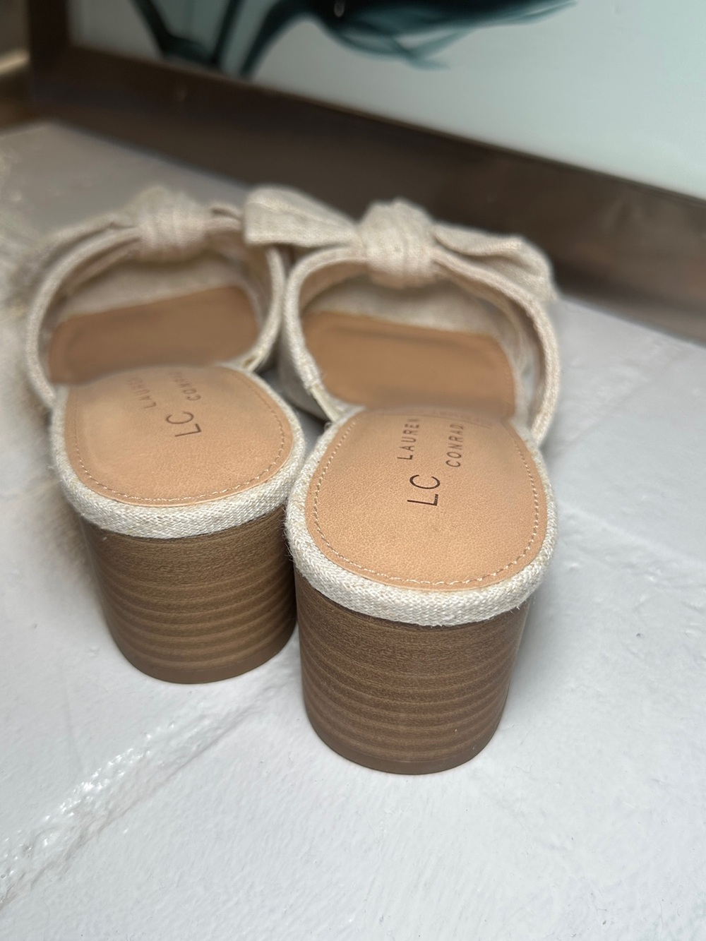 LC Lauren Conrad Natural Bow Knot Slide Sandals - Picture 5 of 7